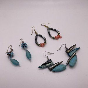 Lot Of 3 Pretty Dangle Drop Costume Earrings Pierced  Bead / Beaded Mix